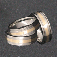 Titanium Rings with White and Yellow Gold Inlays